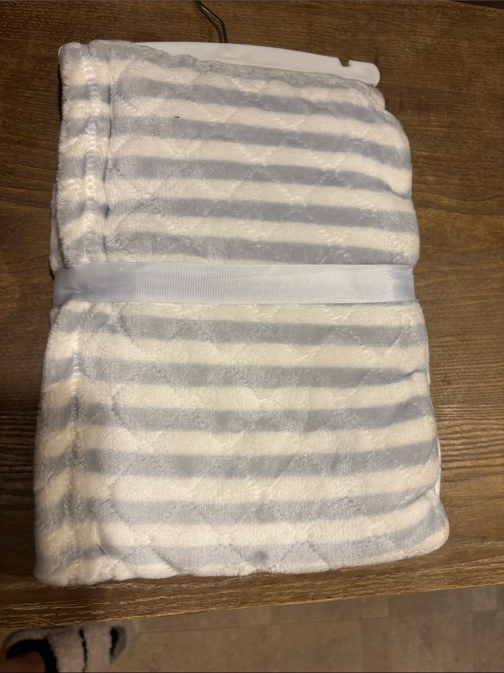 Blue/Grey & White Striped Plush Baby Blanket
